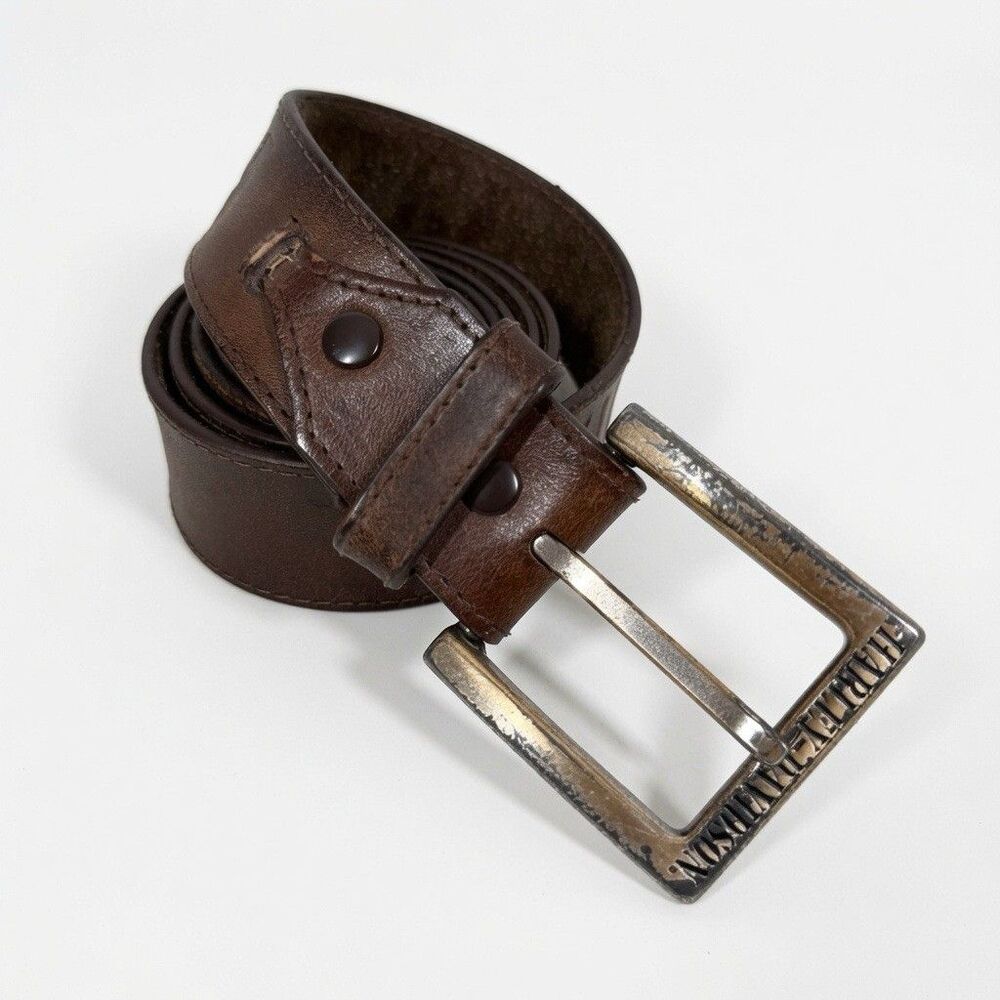 Vintage Harley Davison Motorcycles Tooled Brown Leather Belt Logo Size 46